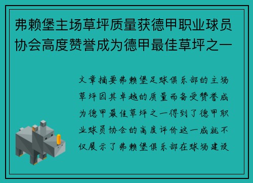 弗赖堡主场草坪质量获德甲职业球员协会高度赞誉成为德甲最佳草坪之一